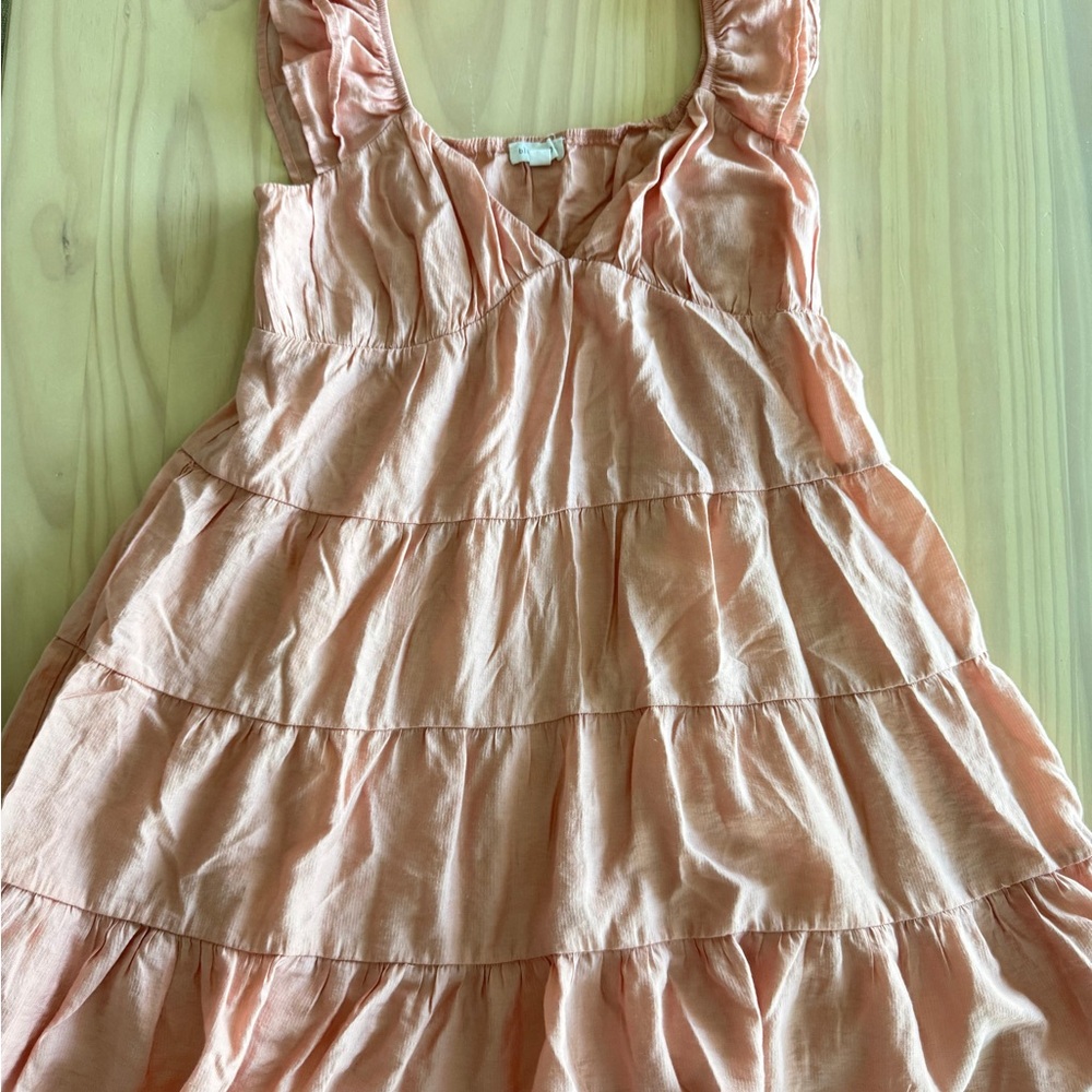 Blu Pepper Peach-Toned Tiered Ruffle Strap Dress